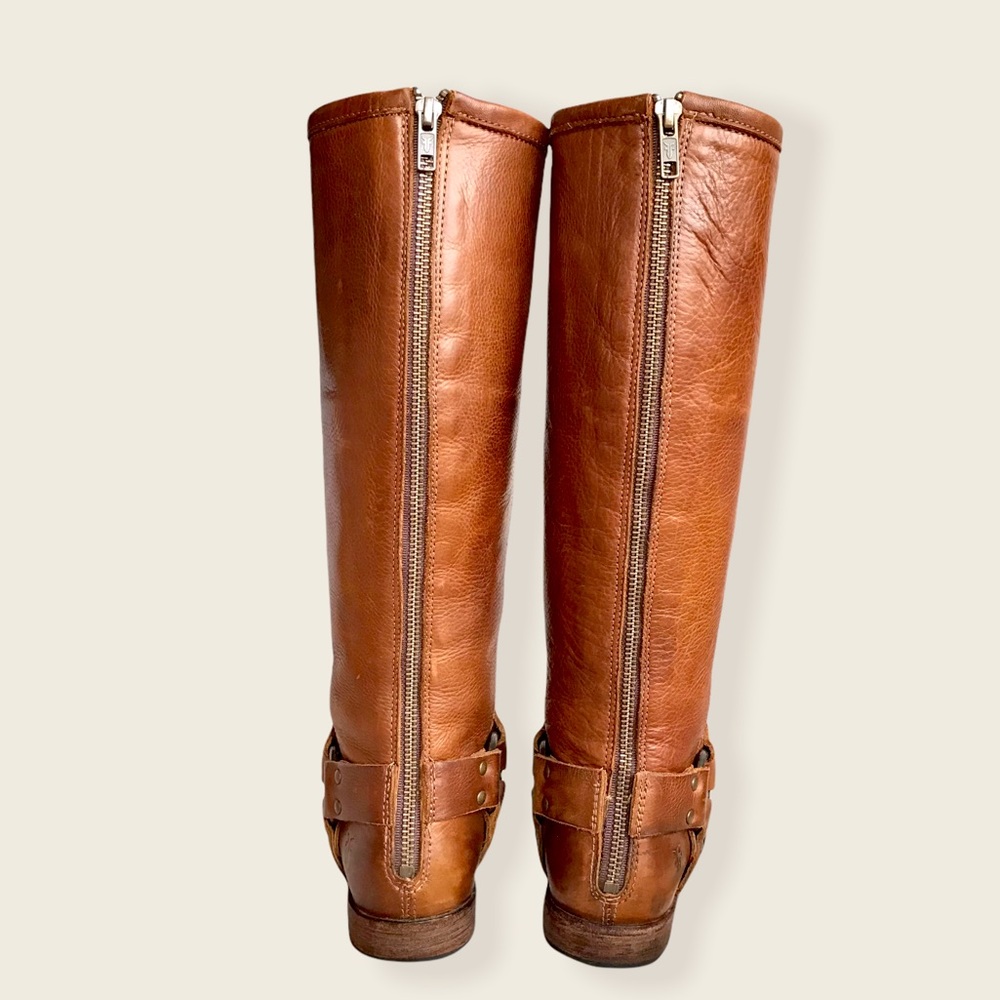 Frye Phillip Harness Cognac Leather Tall Boots - Picture 8 of 16